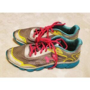Under Armour Womens Sz 11 Sneakers Shoes Micro G Foam metallic Silver Neon Color